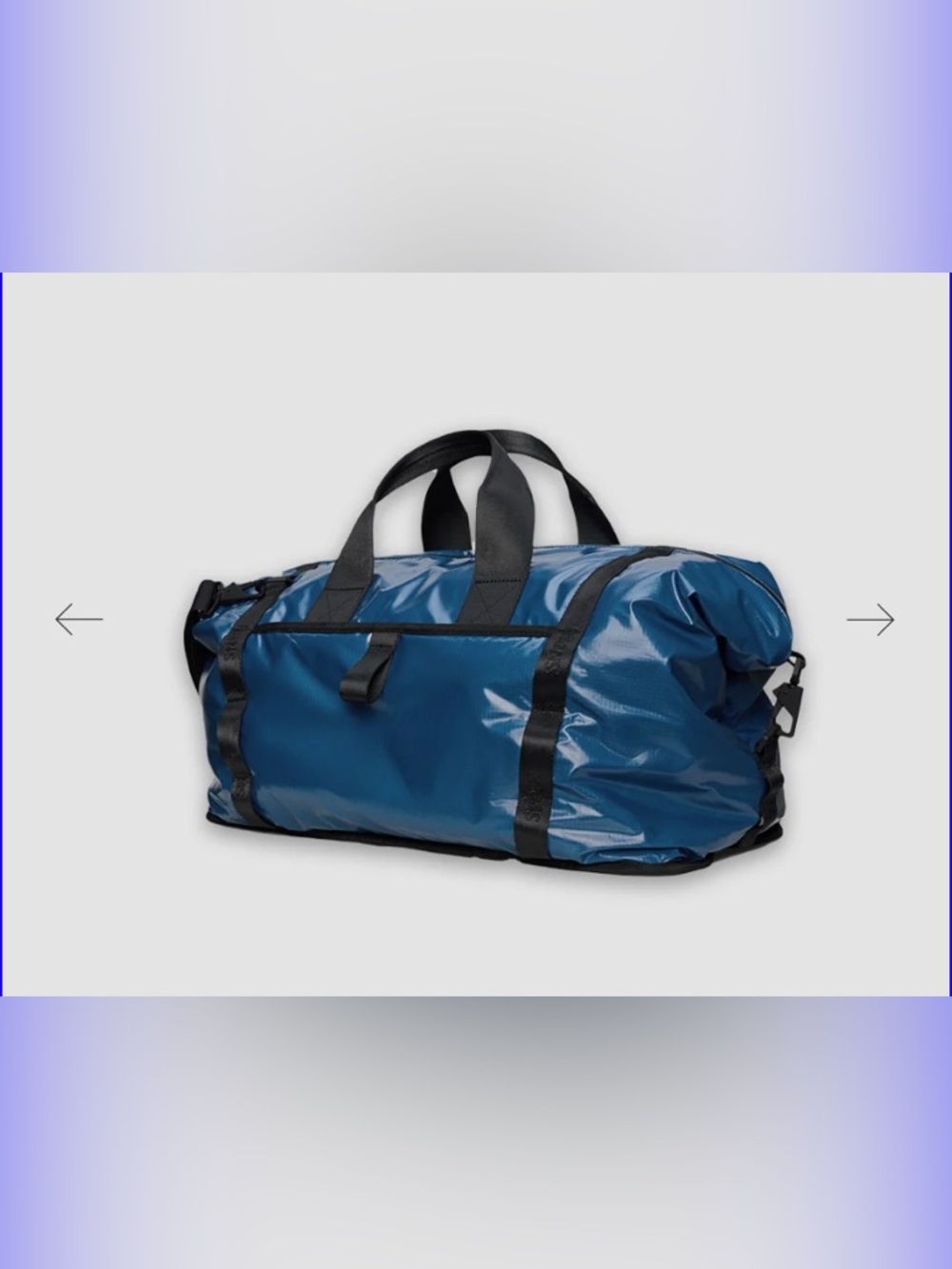 Rains Bag Duffel Sibu Weekend Blue Pulse Metallic Tags Blister NEW NWT $175